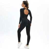 Thumbnail for Women's seamless body-fitting beautiful back high elastic long-sleeved sports two-piece suit - K - 6 COLORS -