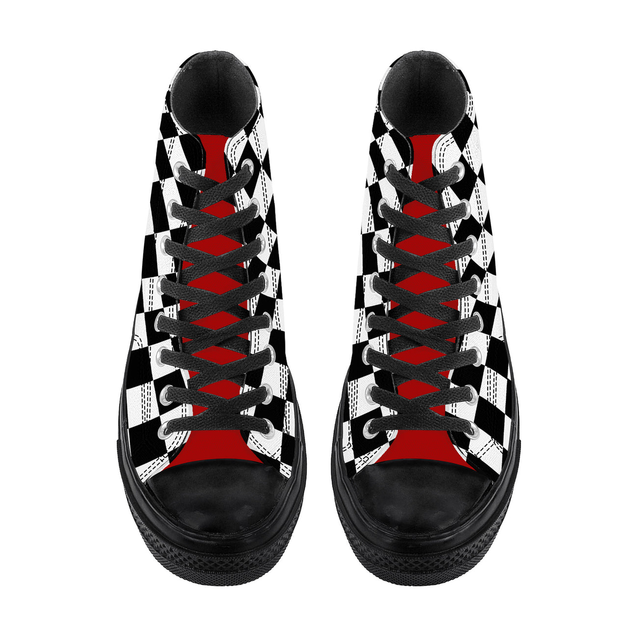 OOTO - CHECKERED W/ RED - SF_D71 High Top Canvas Shoes - Black soles - 1 COLOR -