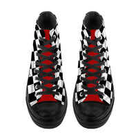 Thumbnail for OOTO - CHECKERED W/ RED - SF_D71 High Top Canvas Shoes - Black soles - 1 COLOR -