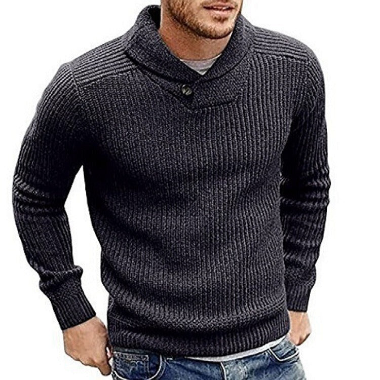 Men's Sweater Lapel Button Pullover Sweater - K - 5 COLORS -