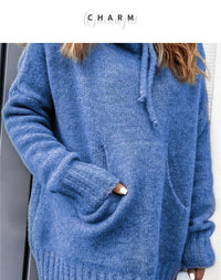 Thumbnail for Women's Knitted Hoodie Kangaroo Pocket Casual Knitwear - K - 8 COLORS -