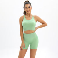 Thumbnail for Women's Beautiful Back High Waist Peach Hip Seamless Knitted Tank Top Shorts Two-Piece Set - K - 6 COLORS -