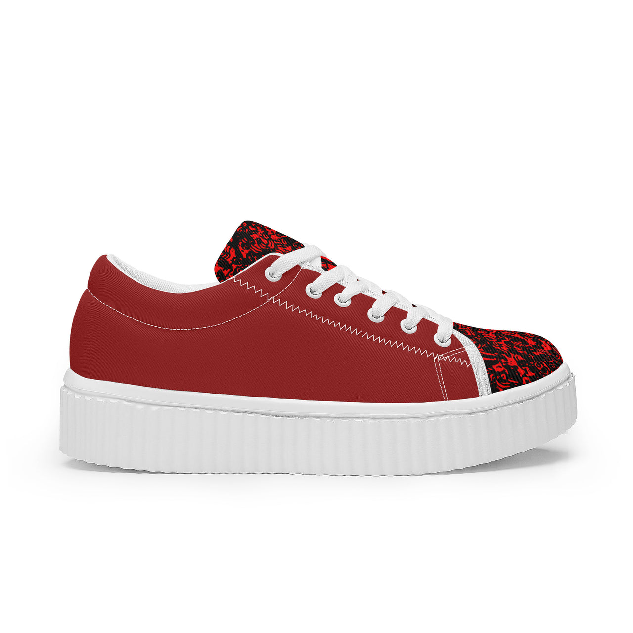 OOTO - Women's Low Top Platform Sneaker - RED MARBLED - 1 COLOR -