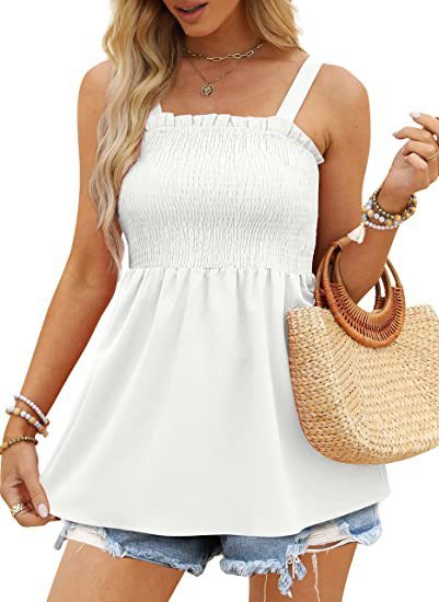 Women's Solid Color Camisole Ruffle Pleated Tank Top - K - 6 COLORS -