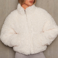 Thumbnail for New Plush Cardigan Cropped Jacket, Faux Sherpa Wool Coat - K - 4 COLORS -