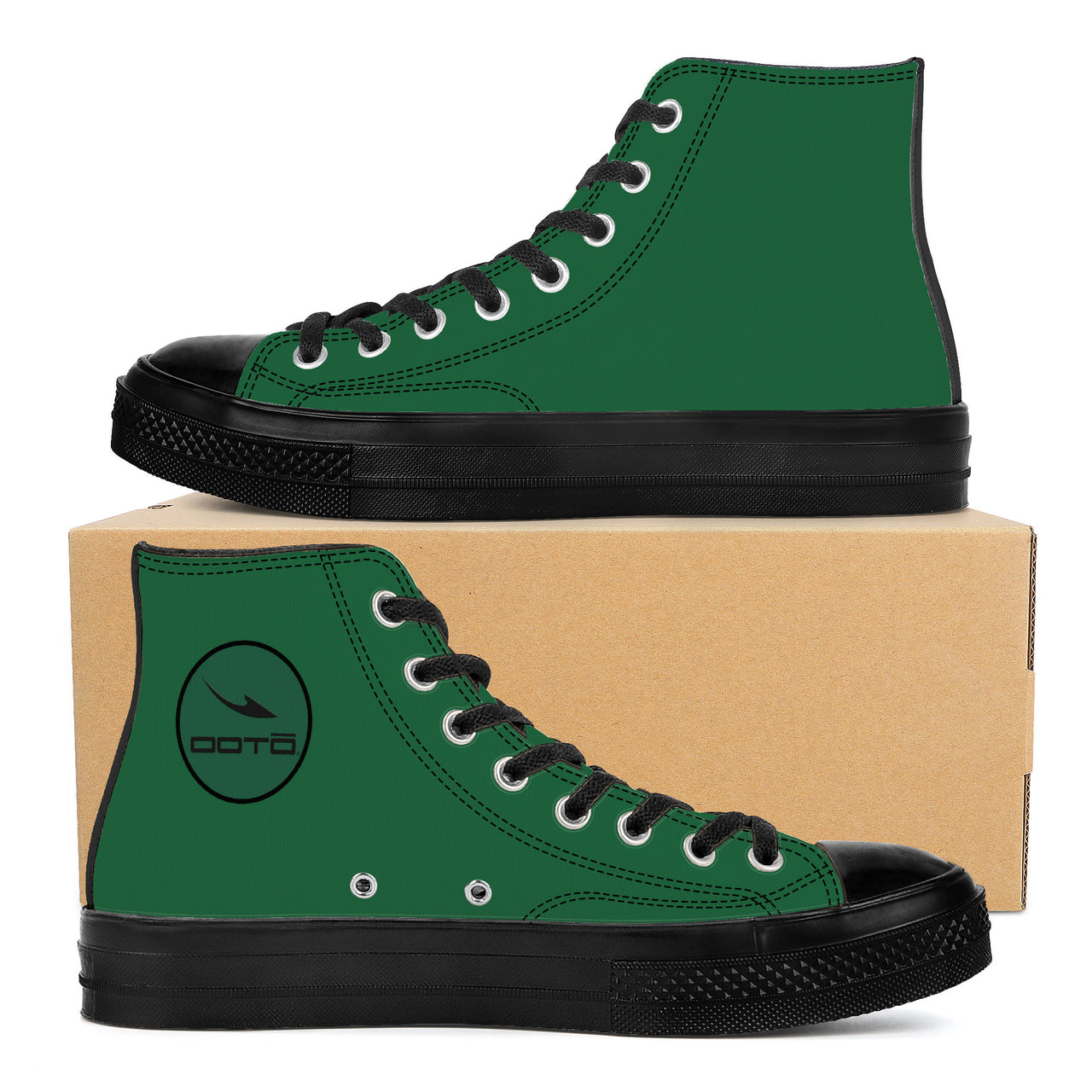 OOTO - High Top Canvas Shoes - BIG GREEN - Black soles - 1 COLOR -