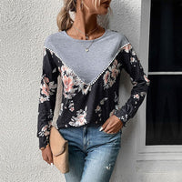 Thumbnail for New women's long-sleeved color block sweater thin sweater T-shirt - K - 1 COLOR -