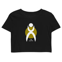 Thumbnail for GLYPHIC EN WHITE OVER OLIVE  / DASH FRONT / GLYPHIC BACK- Organic Crop Top - 1 COLOR -