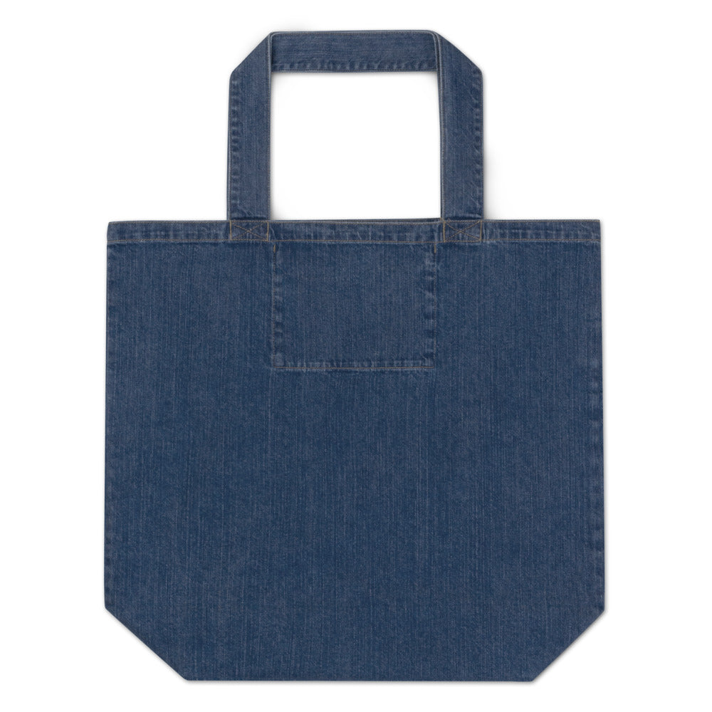 OOTO - GLYPHIC EN WHITE - MAIZE DASH - Organic denim tote bag 1 SIDED -1 COLOR -