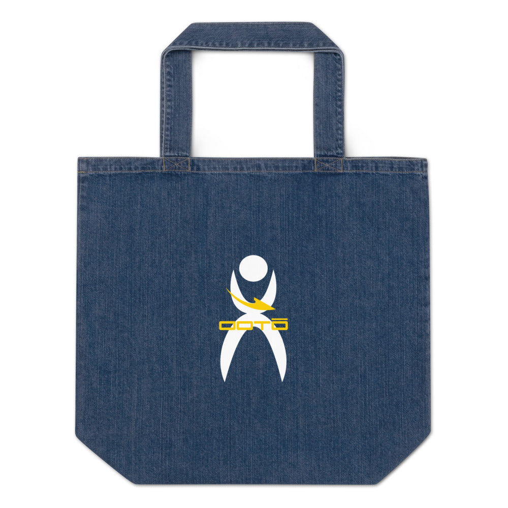 OOTO - GLYPHIC EN WHITE - MAIZE DASH - Organic denim tote bag 1 SIDED -1 COLOR -