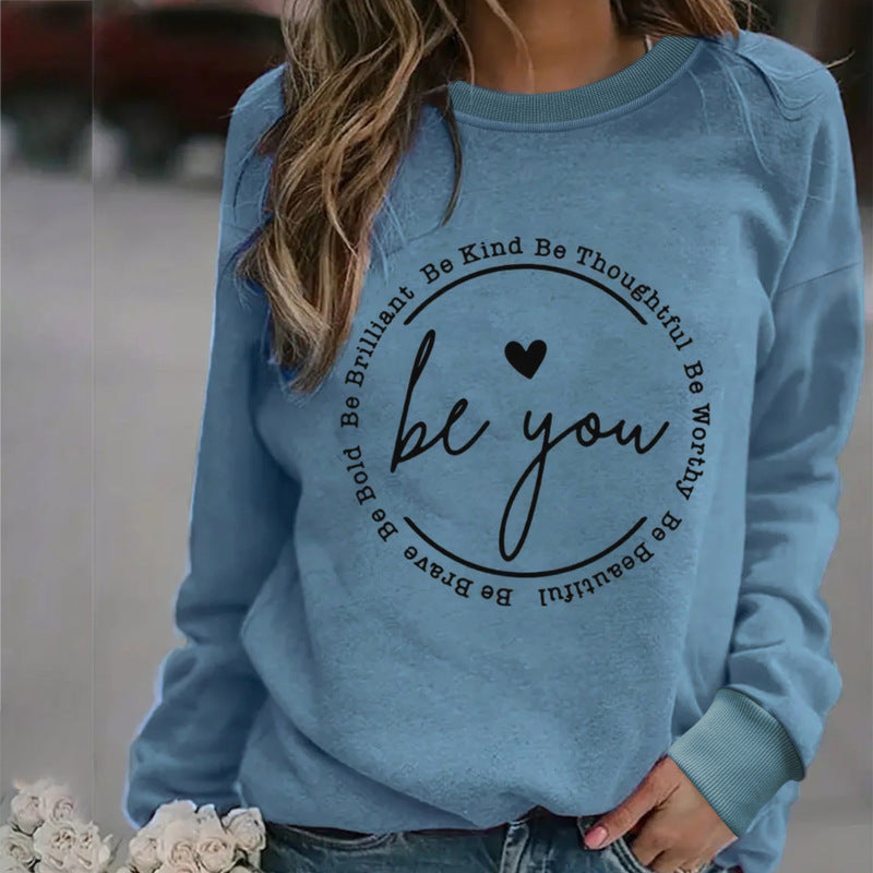 New "be You" printed round neck long sleeve sweatshirt - K - 5 COLORS -