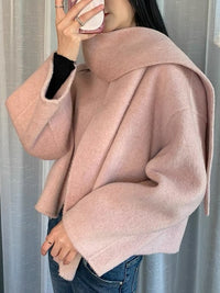 Thumbnail for Women's short double-sided cashmere coat with matching scarf - 2 PCS. - K - 4 COLORS -