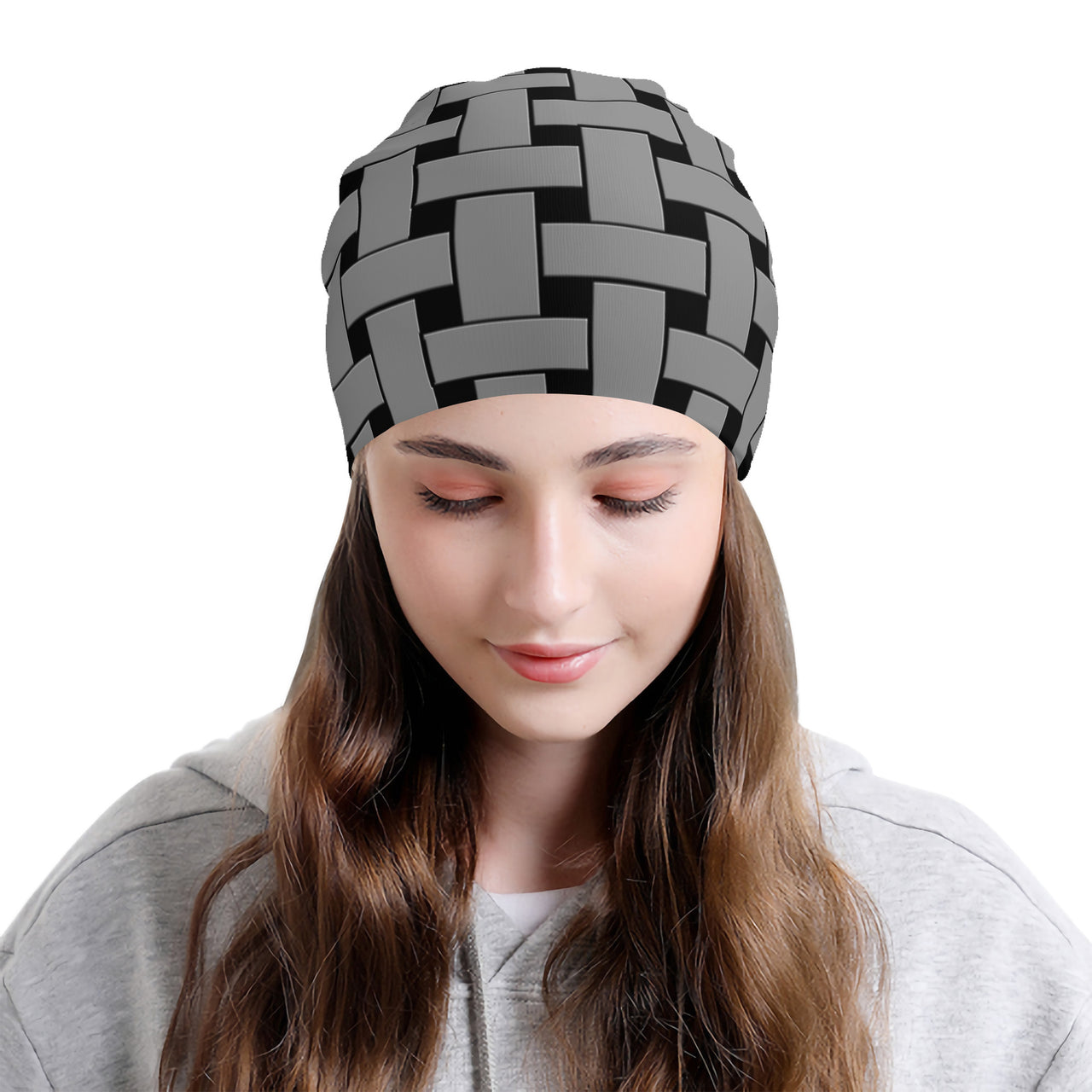 OOTO - GREY WEAVE ON BLACK -HC_T6 Adult Knitted Beanie - 1 COLOR -