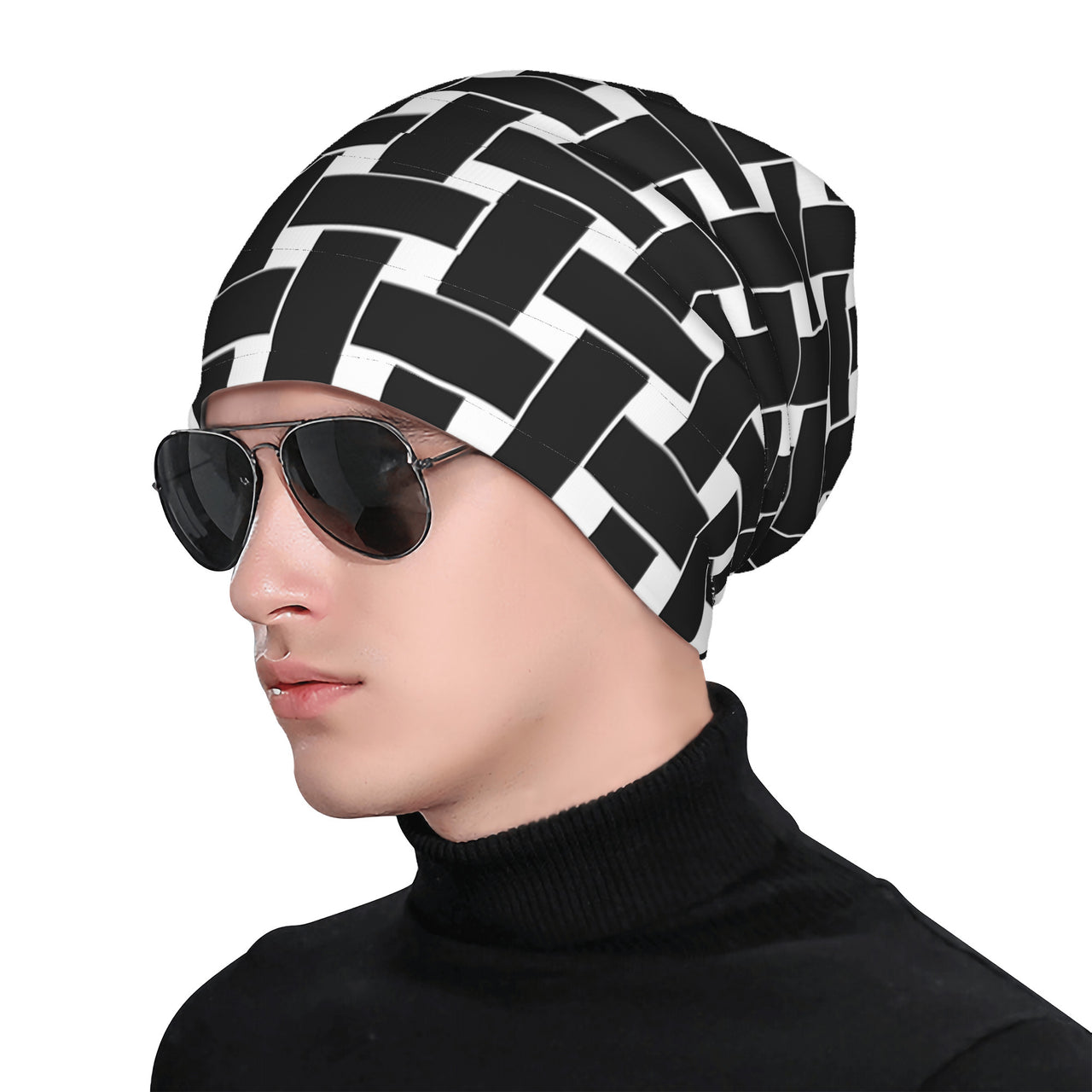 OOTO - BLACK WEAVE ON WHITE - HC_T6 Adult Knitted Beanie - 1 COLOR -