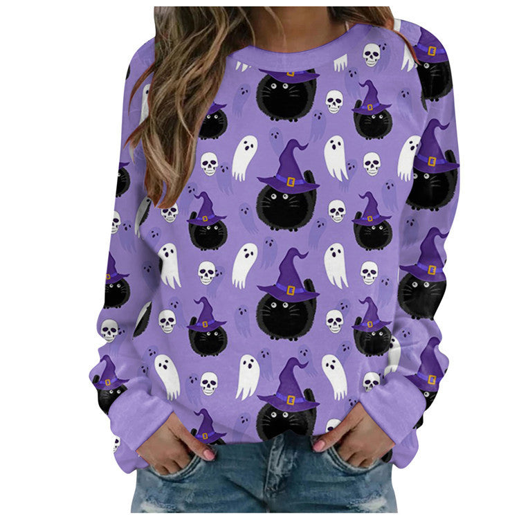 Women's Halloween printed long-sleeved loose sweatshirt  - K - 10 PATTERNS - CHECK US OUT! -