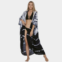 Thumbnail for Beach Cover-Up Rayon Tie-Dye Graphic Print Sunscreen Cardigan - K - 10 PATTERNS -