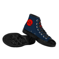 Thumbnail for OOTO - High Top Canvas Shoes  - CLASSIC B & R ON DARK BLUE -  Black soles - 1 COLOR -