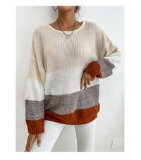 Thumbnail for Bottoming Pullover Crew Neck Contrast Knit Sweater - K - 1 COLOR -