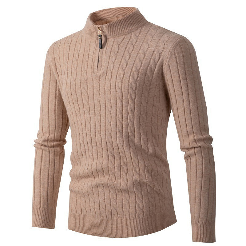 Long-sleeved twisted half-high collar zipper knitted sweater bottoming top - K - 4 COLORS -