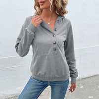 Thumbnail for New women's long-sleeved hooded open button collar solid color sweater - K - 4 COLORS -