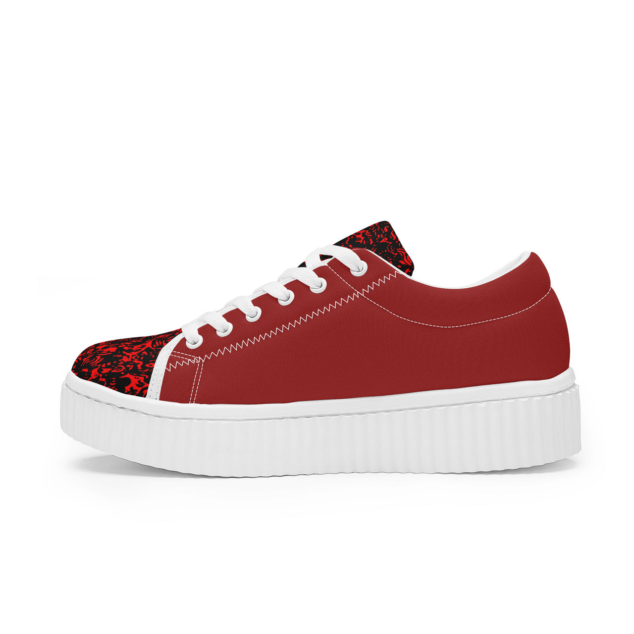 OOTO - Women's Low Top Platform Sneaker - RED MARBLED - 1 COLOR -