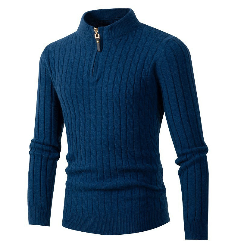 Long-sleeved twisted half-high collar zipper knitted sweater bottoming top - K - 4 COLORS -