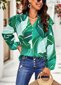 Thumbnail for New temperament casual plant floral print long-sleeved shirt top - K - 3 PATTERNS/COLORS -