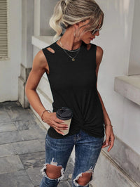 Thumbnail for Women's Solid Color Cutout Knot Front Tank Top - K - 9 COLORS -