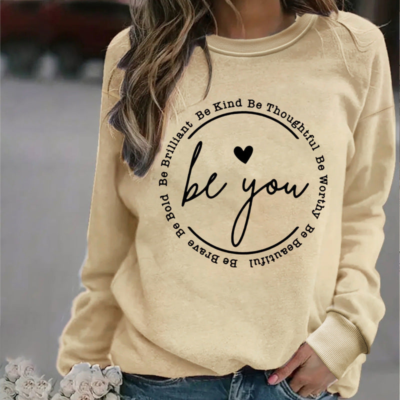 New "be You" printed round neck long sleeve sweatshirt - K - 5 COLORS -