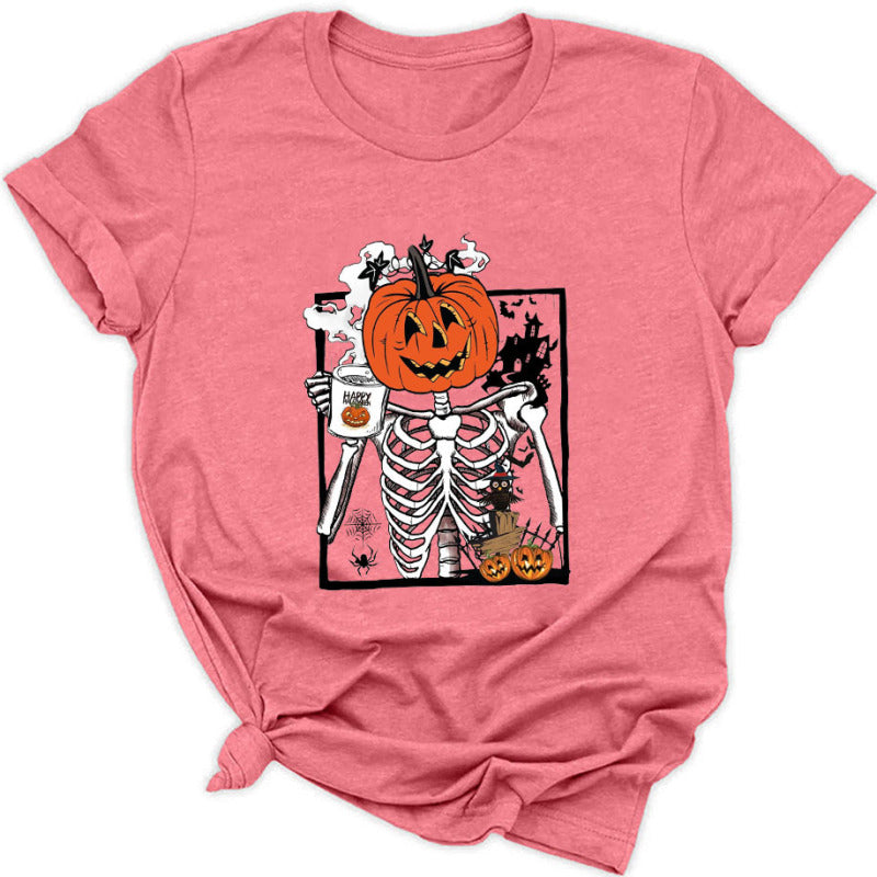 Women's Halloween Pumpkin Skull Series T-Shirt - K - 4 COLORS -