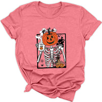 Thumbnail for Women's Halloween Pumpkin Skull Series T-Shirt - K - 4 COLORS -