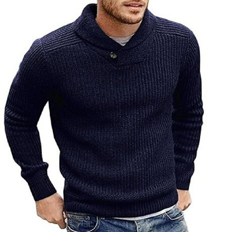 Men's Sweater Lapel Button Pullover Sweater - K - 5 COLORS -