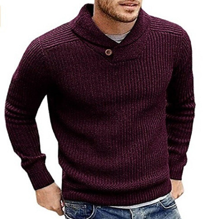 Men's Sweater Lapel Button Pullover Sweater - K - 5 COLORS -