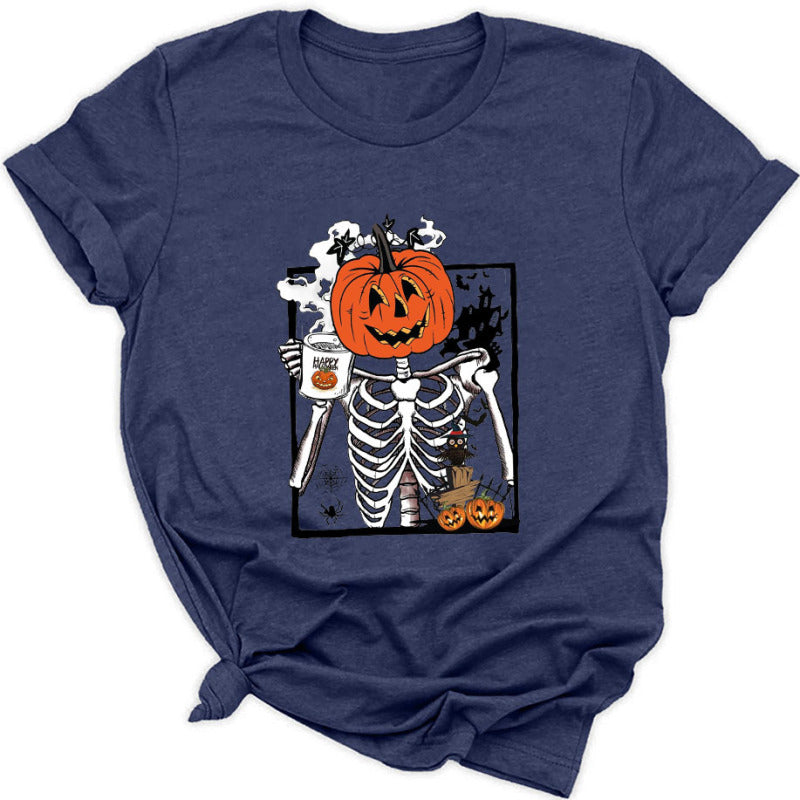 Women's Halloween Pumpkin Skull Series T-Shirt - K - 4 COLORS -