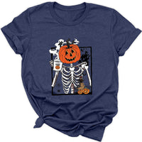 Thumbnail for Women's Halloween Pumpkin Skull Series T-Shirt - K - 4 COLORS -