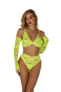 Thumbnail for Sexy lingerie, lace transparent lingerie set with gloves - L THRU XL ONLY - K - 3 COLORS -