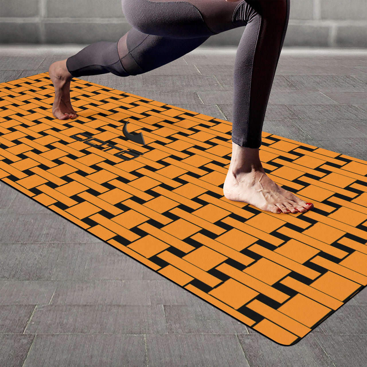 OOTO - Yoga Mat - Orange weave on Black -