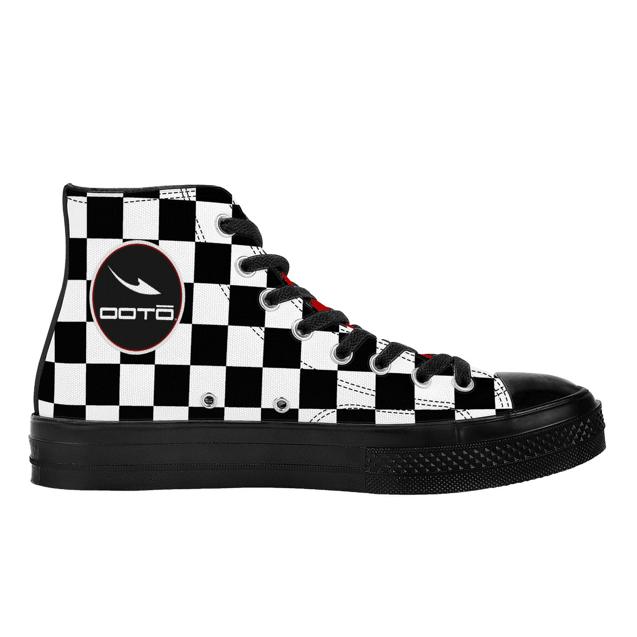 OOTO - CHECKERED W/ RED - SF_D71 High Top Canvas Shoes - Black soles - 1 COLOR -