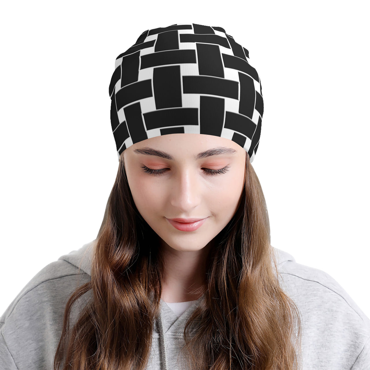 OOTO - BLACK WEAVE ON WHITE - HC_T6 Adult Knitted Beanie - 1 COLOR -