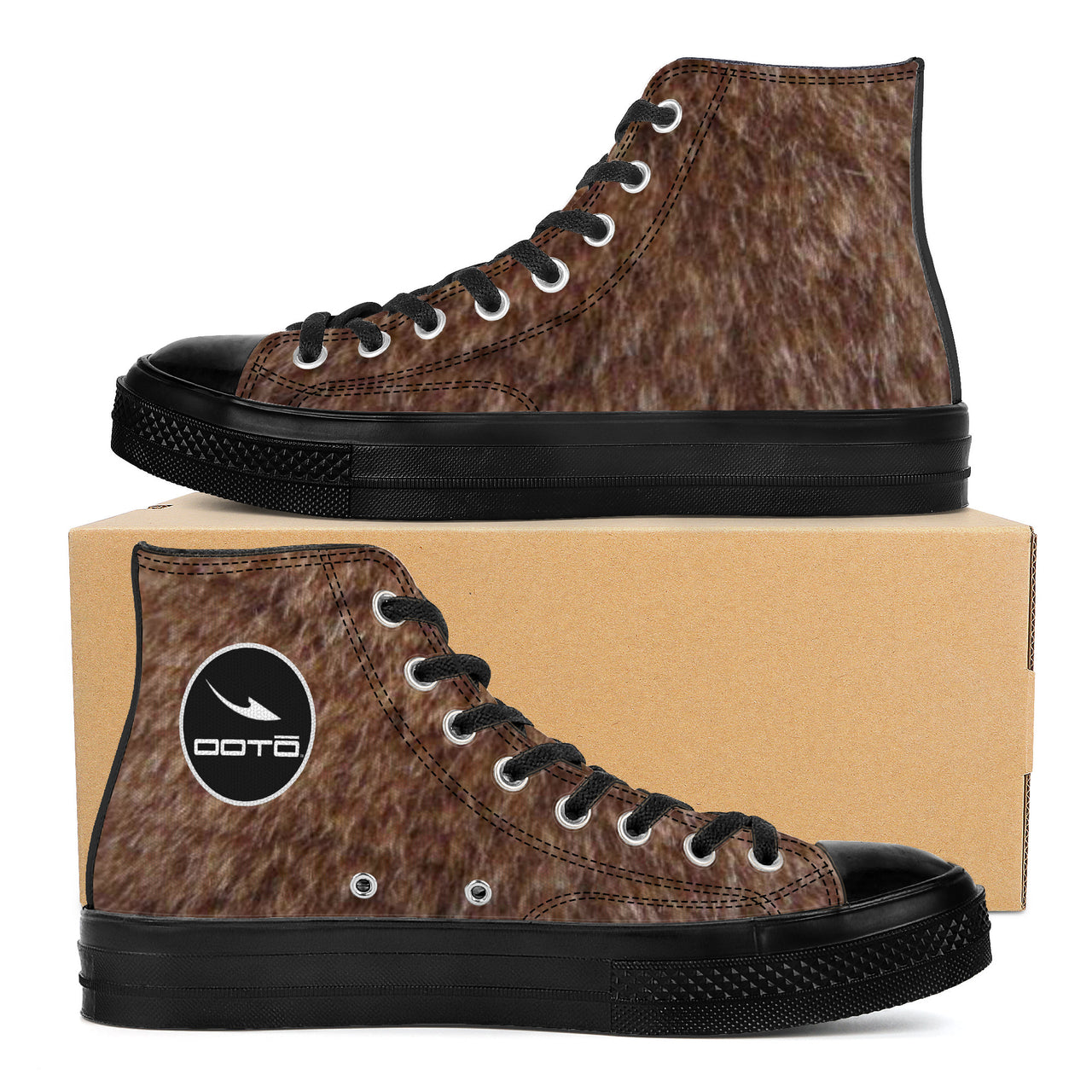 OOTO - YETI? (fur print) - High Top Canvas Shoes - Black soles - 1 COLOR -