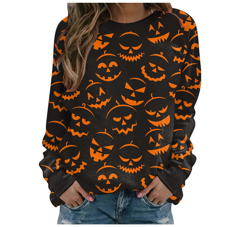 Women's Halloween printed long-sleeved loose sweatshirt  - K - 10 PATTERNS - CHECK US OUT! -