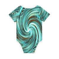 Thumbnail for OOTO - GREEN REALITY AQUATIC PHASE - HC_C3 All-Over Print Short Sleeve Baby One-Piece - 1 COLOR -