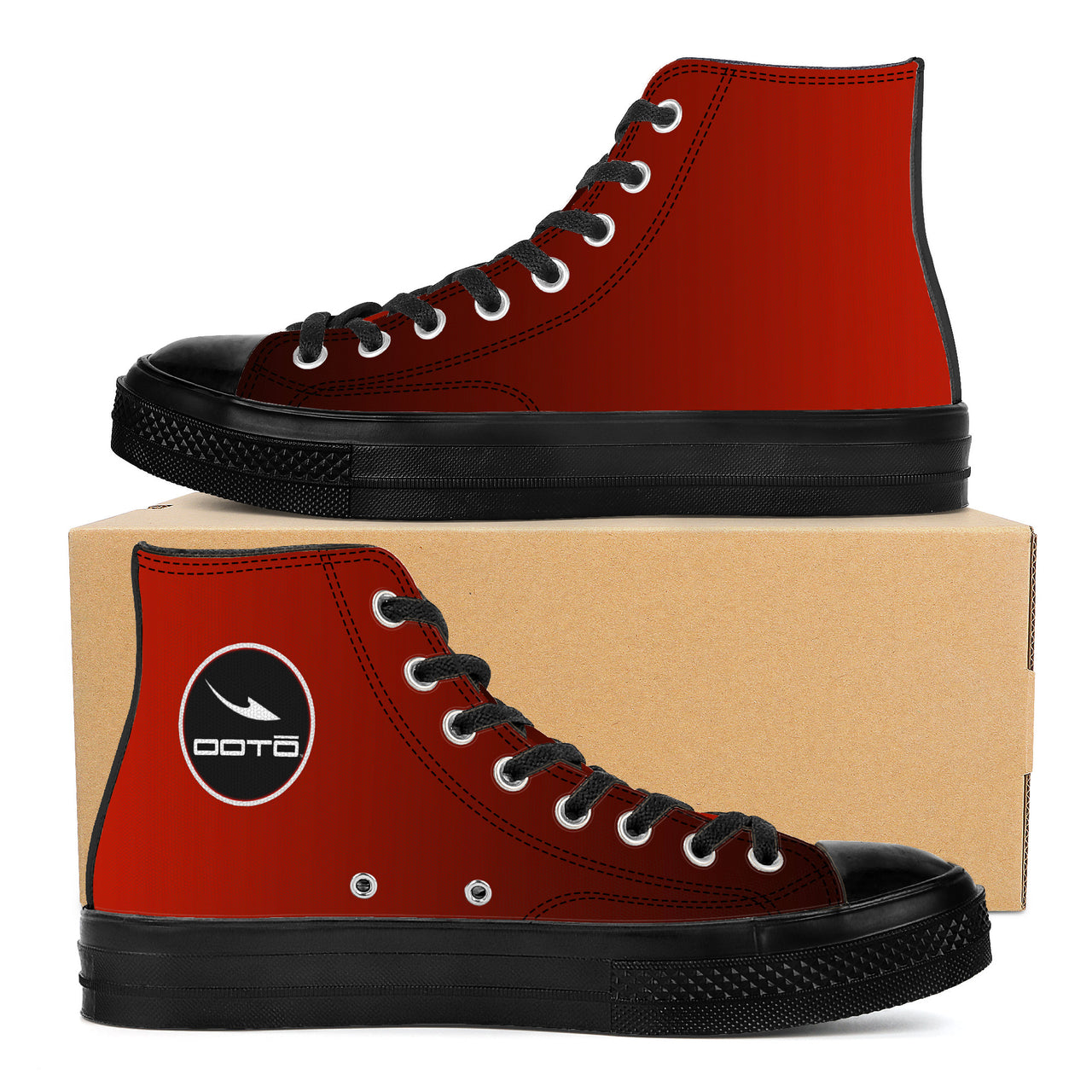 OOTO - RED TO BLACK - SF_D71 High Top Canvas Shoes - Black soles - 1 COLOR -