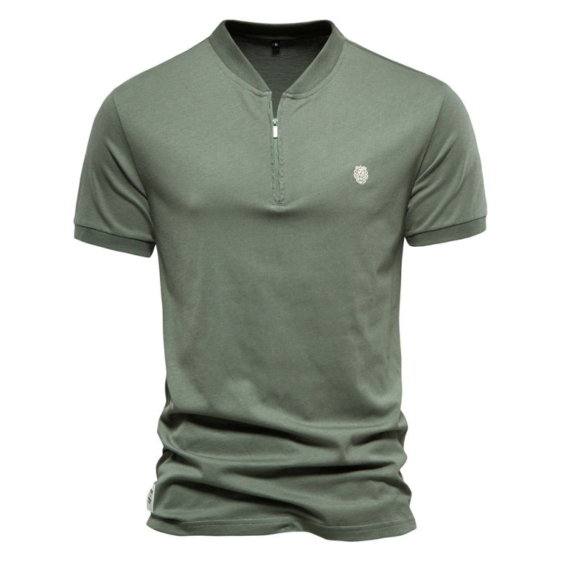 Men's Cotton V Neck Zipper Short Sleeve T-Shirt - K - 4 COLORS -