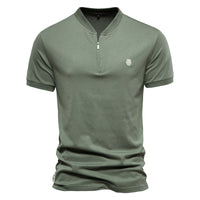 Thumbnail for Men's Cotton V Neck Zipper Short Sleeve T-Shirt - K - 4 COLORS -